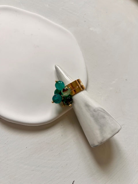 Anillo en oro laminado & piedras Ágata azul (one size)