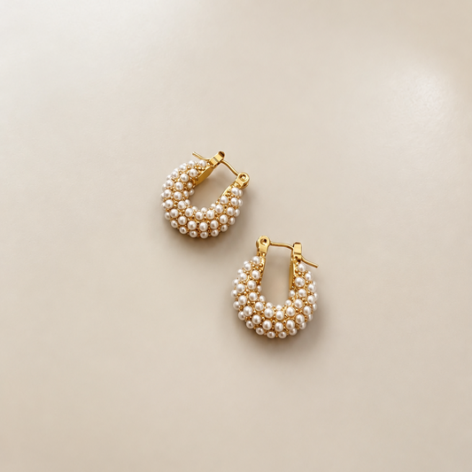 Pearl Huggie Hoops - Gold
