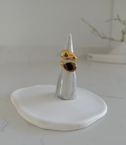 Anillo en acero inoxidable y ojo de tigre (one size)