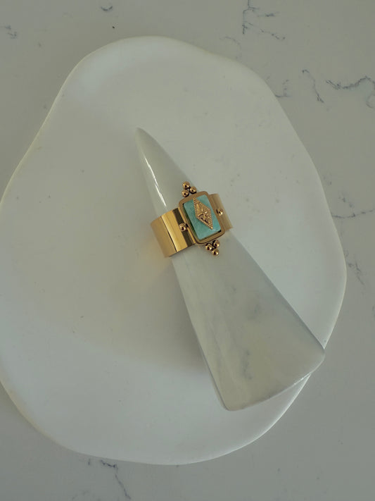 Anillo en acero inoxidable y piedra Aqua (one size)